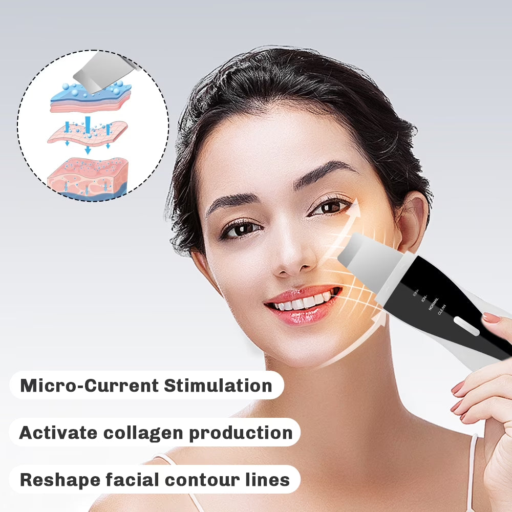 Skin Scrubber Face Spatula, Ultrasonic Black Head Remover for Face with 4 Modes Facial Shovel Cleanser Lifting Skin Care Tools with USB Charger