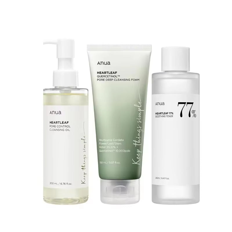 Korean  Heartleaf Set 77 Soothing Acne Toner,Daily Lotion,Deep Cleansing Foam and Facial Cleansing Oil Skincare Products Set
