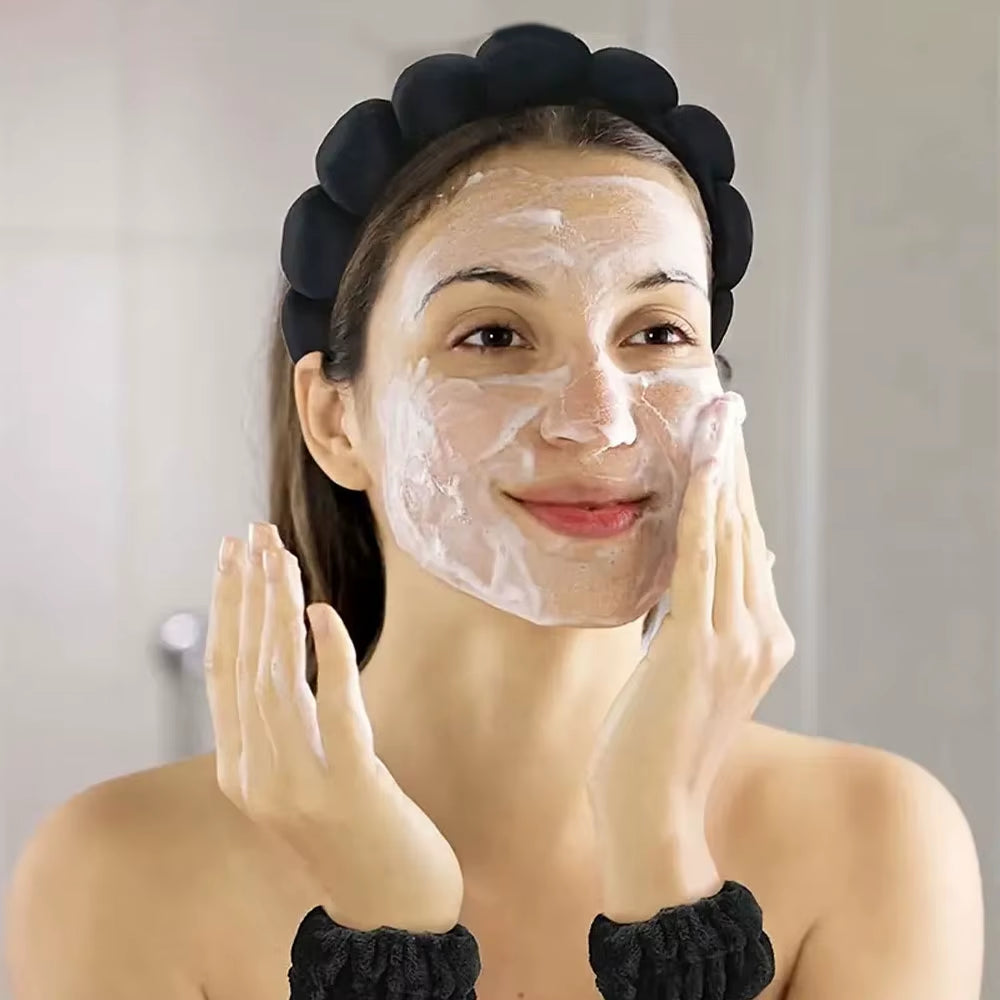 4Pcs Skincare Accessories for Face Wash Skincare Hair Accessories，Sponge Spa Headbands & Wristband Set, for Washing Face Makeup