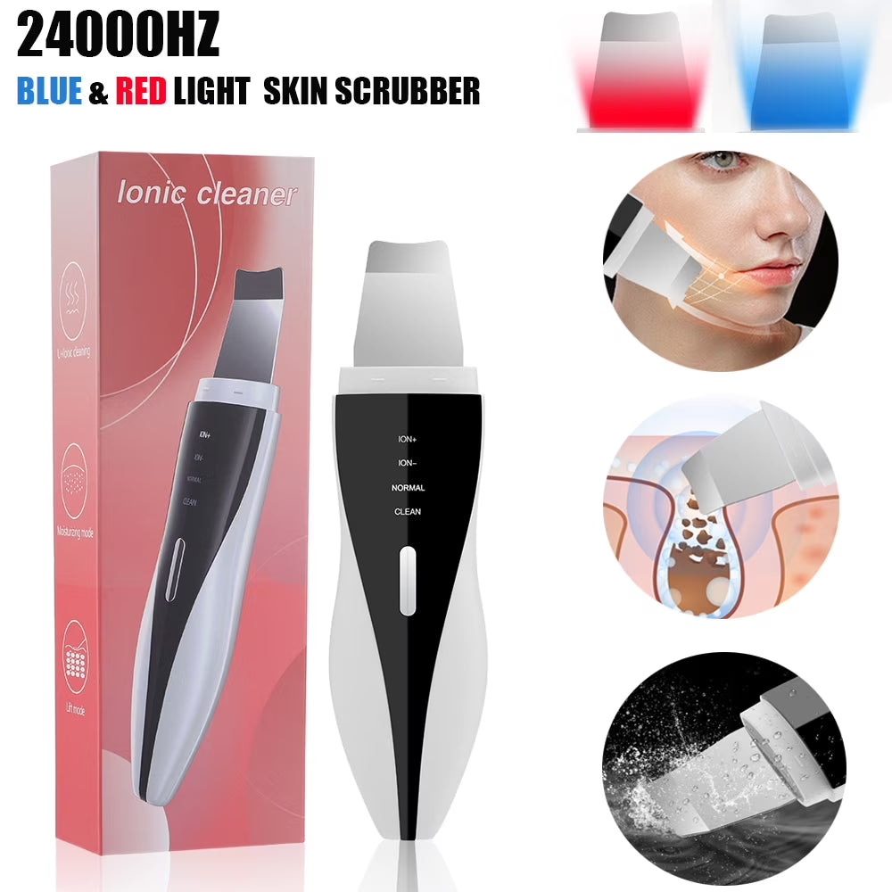 Skin Scrubber Face Spatula, Ultrasonic Black Head Remover for Face with 4 Modes Facial Shovel Cleanser Lifting Skin Care Tools with USB Charger