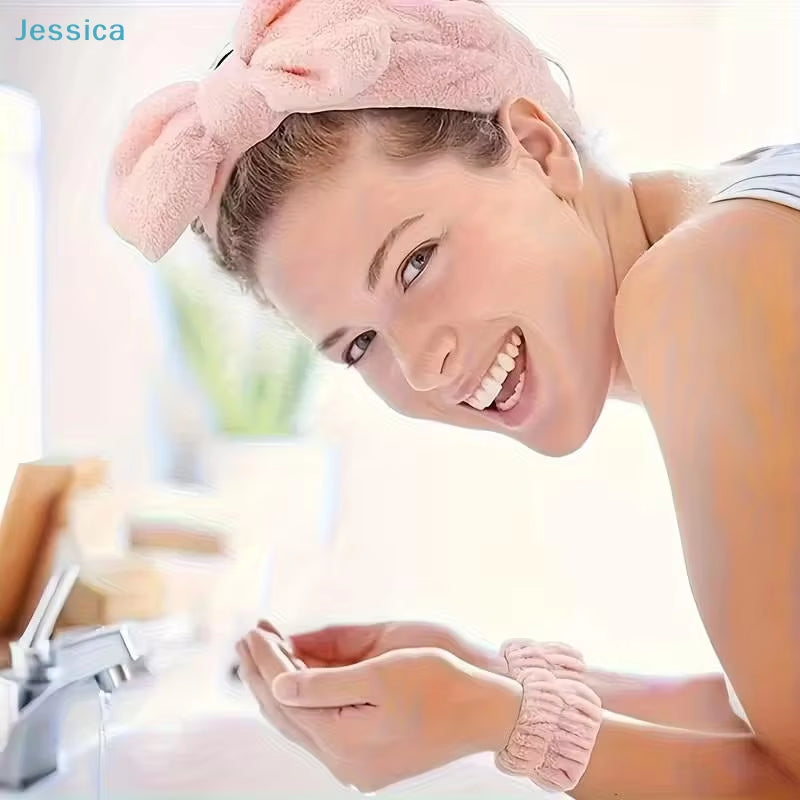 ♥Pink Skincare Grooming Kit | Wash Bag Set with Headband, Scrunchies, Facial Brush & Sponge