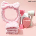 ♥Pink Skincare Grooming Kit | Wash Bag Set with Headband, Scrunchies, Facial Brush & Sponge
