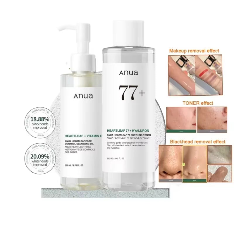 Korean  Heartleaf Set 77 Soothing Acne Toner,Daily Lotion,Deep Cleansing Foam and Facial Cleansing Oil Skincare Products Set