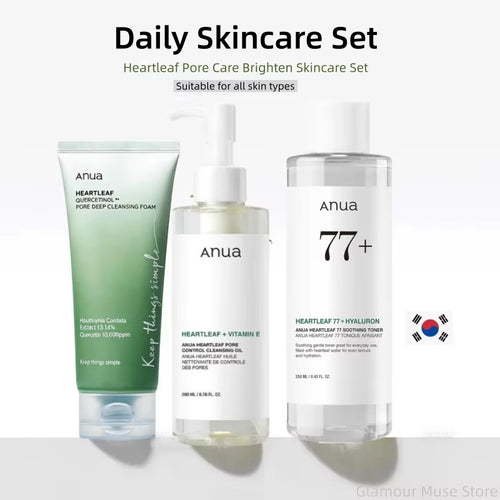 Korean  Heartleaf Set 77 Soothing Acne Toner,Daily Lotion,Deep Cleansing Foam and Facial Cleansing Oil Skincare Products Set