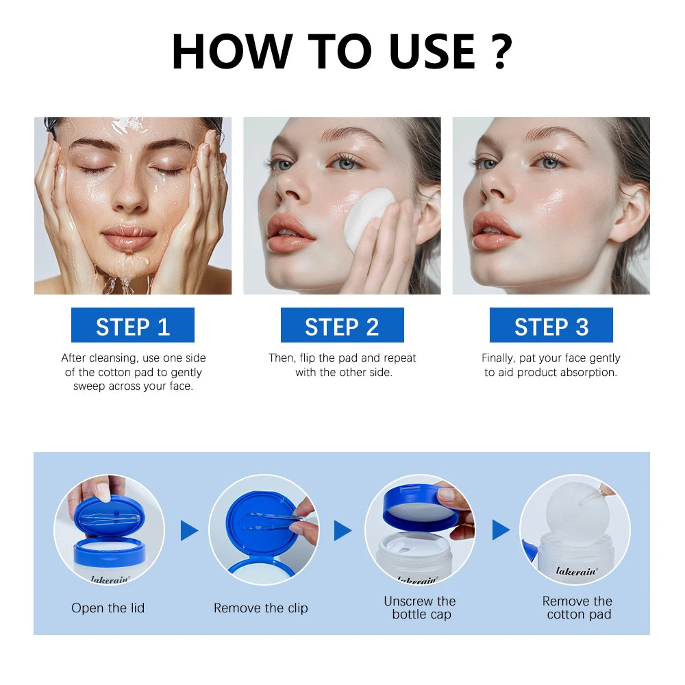 4.5% AHA Lactic Acid & 0.45% BHA 0-Pore Toner Pad Salicylic Acid Dual-Textured Facial Toner Pads for Exfoliation and Pore Care