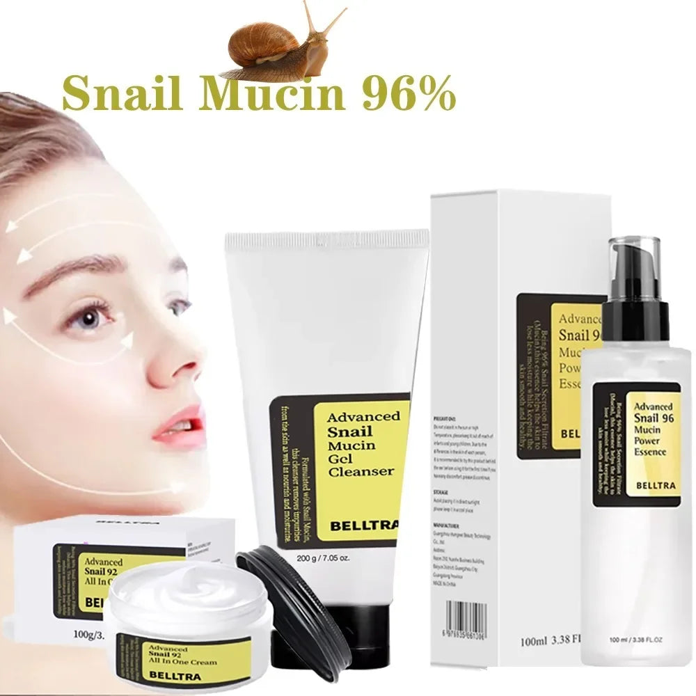 Snail Mucin 96% Korean Skin Care Snail Whitening Facial Essence Fades Fine Lines Repair Essence Firming Facial Anti-Aging Set